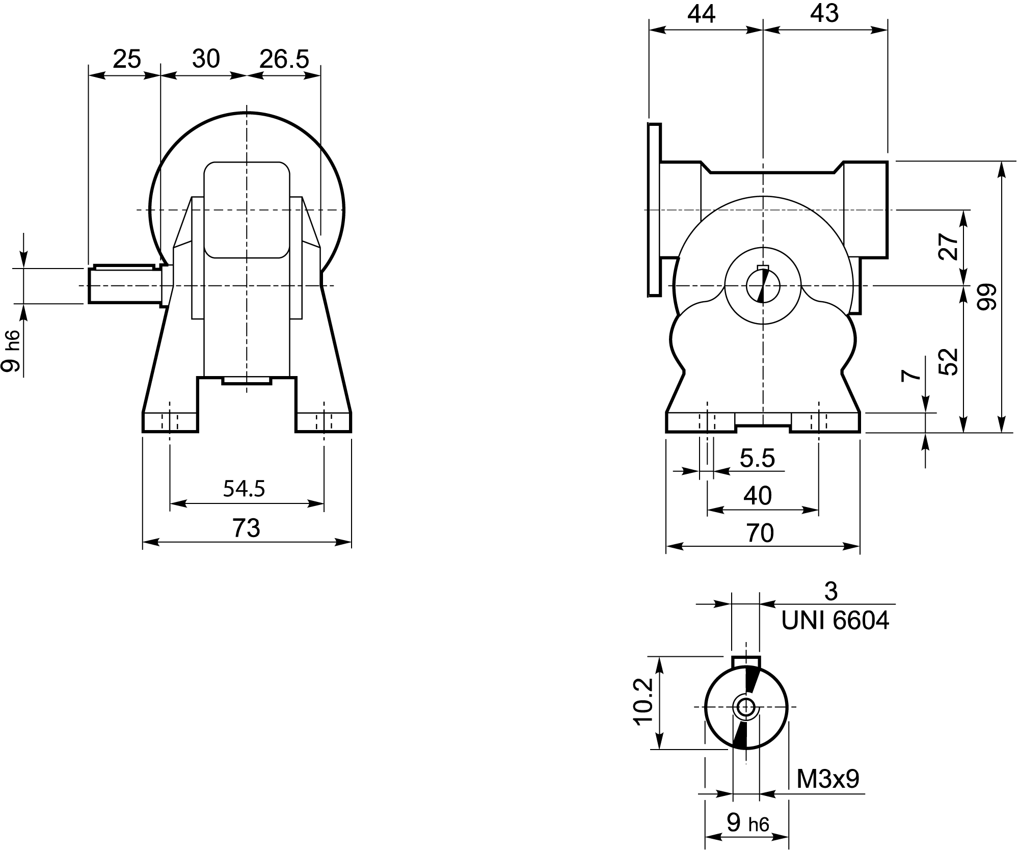 Dimension drawing Bonfiglioli Riduttori VF-series worm gearbox type VF027 mounting A met motorflange P27/B5