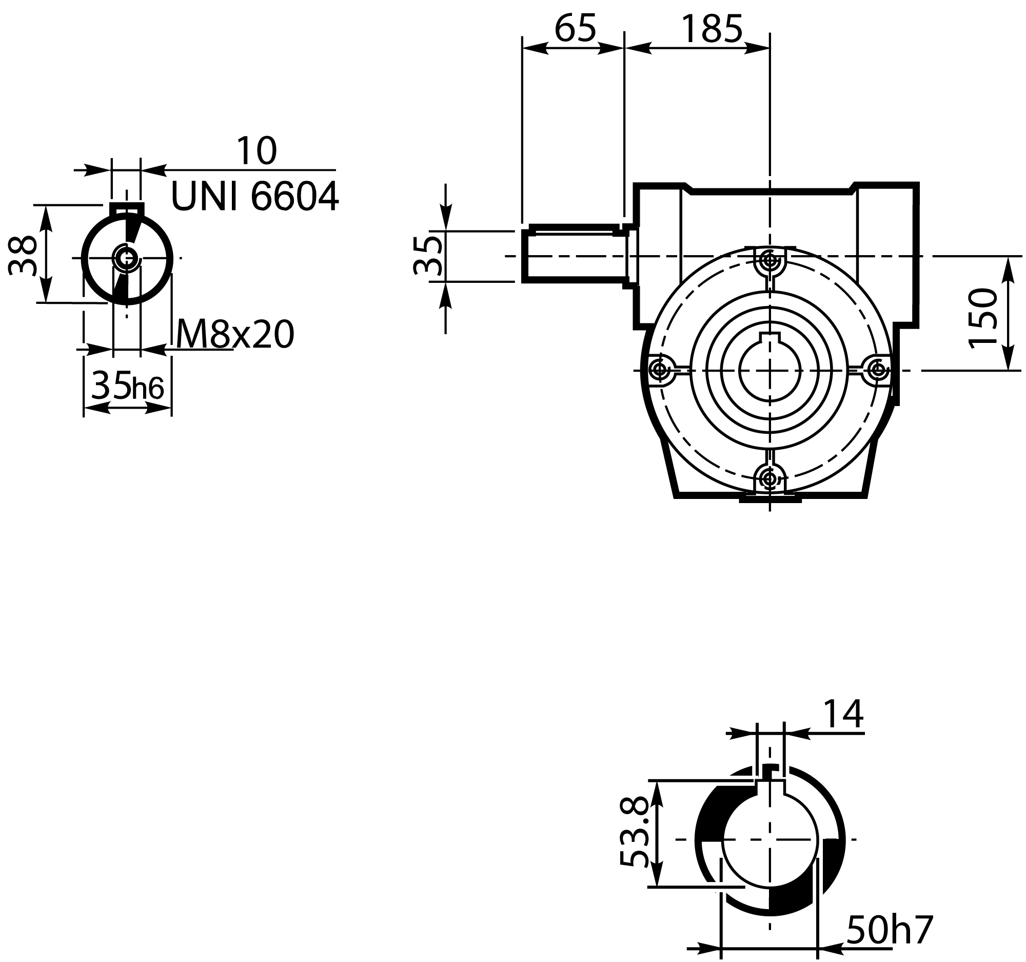Maatschets Bonfiglioli Riduttori VF-serie wormwielkast type VF150 bouwvorm P met massief ingaande as HS