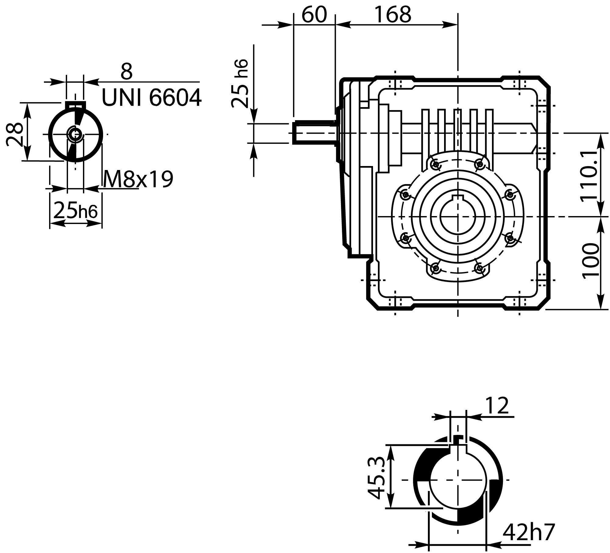 Maatschets Bonfiglioli Riduttori W-serie wormwielkast type W110 bouwvorm U met massief ingaande as HS