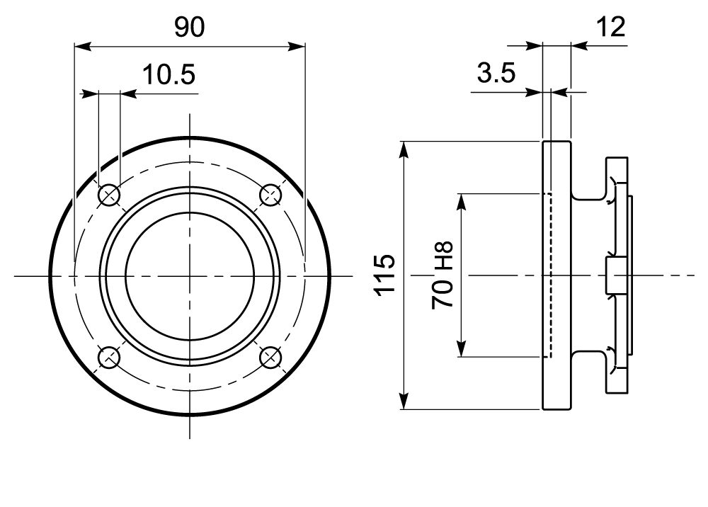 Maatschets losse flens pasrand 70mm - steekcirkel 90mm - buitendiameter 115mm