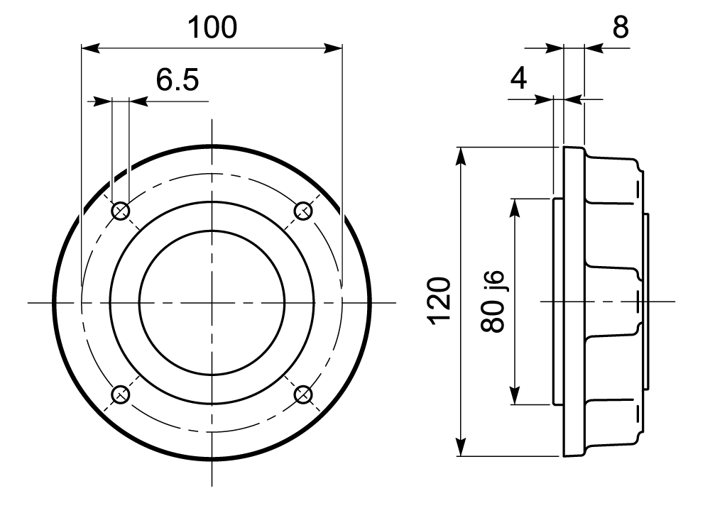 Maatschets losse flens pasrand 80mm - steekcirkel 100mm - buitendiameter 120mm