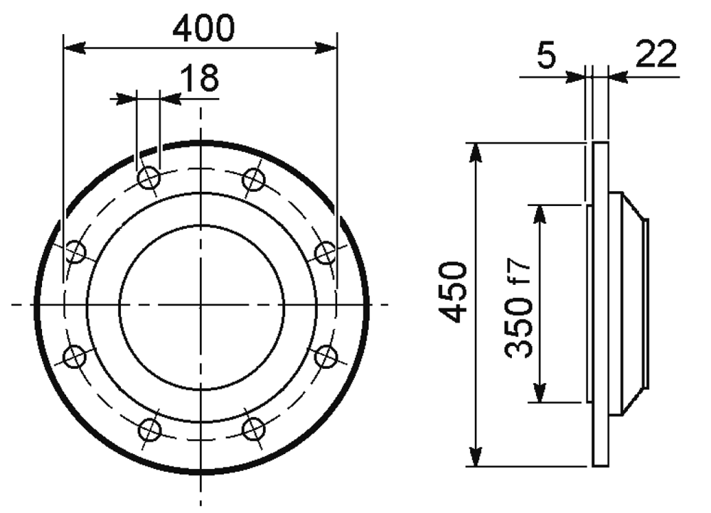 Maatschets losse flens pasrand 350mm - steekcirkel 400mm - buitendiameter 450mm
