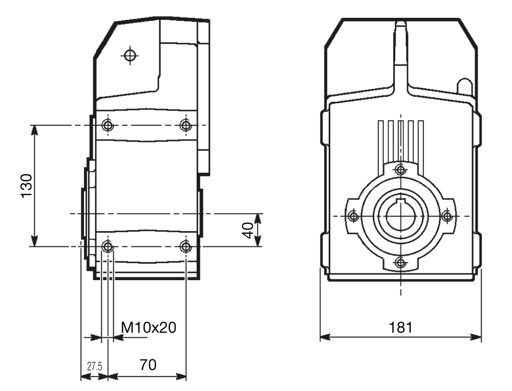 Maatschets behuizing met afgewerkte zijkant met draadeinden voor Bonfiglioli opsteek reductor type F25