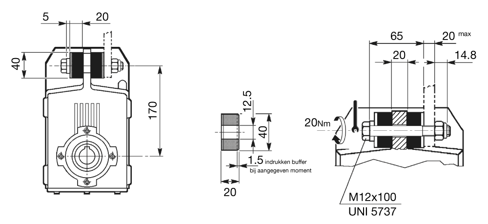 Maatschets Anti Vibratie Kit (AVK) voor Bonfiglioli opsteek reductor type F31