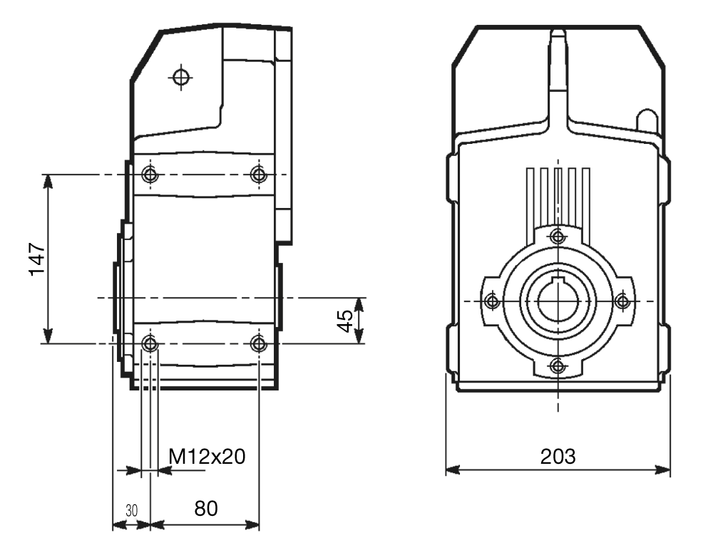Maatschets behuizing met afgewerkte zijkant met draadeinden voor Bonfiglioli opsteek reductor type F31