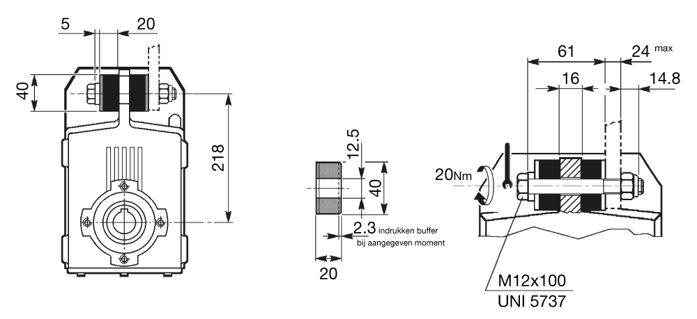 Maatschets Anti Vibratie Kit (AVK) voor Bonfiglioli opsteek reductor type F41