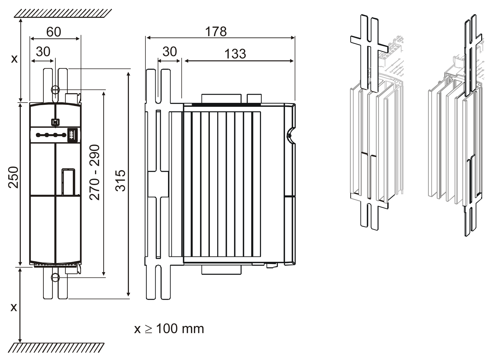 Maatschets Bonfiglioli Vectron ACU Active Cube-serie bouwgrootte 2