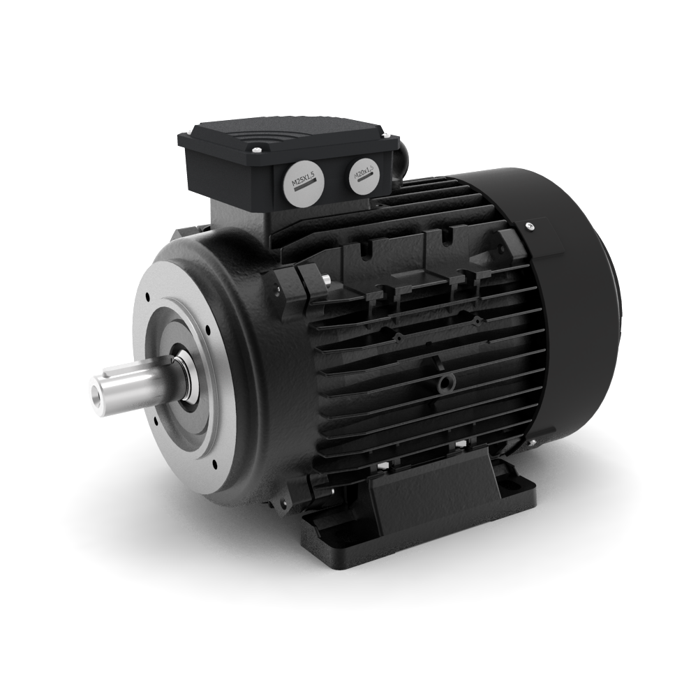 AEG-Lafert AMPE-series aluminum three-phase motor IE3 mounting B3/B14a angled front view