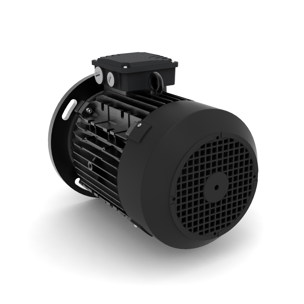 AEG-Lafert AMPE-series aluminum three-phase motor IE3 mounting B5 angled rear view