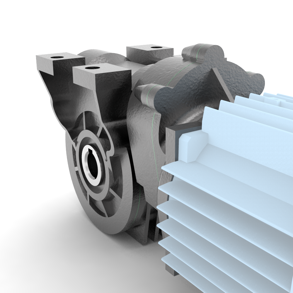 Bonfiglioli Riduttori VF-serie gecombineerde wormwielkast bouwvorm N met aangebouwde draaistroommotor schuin achter aanzicht