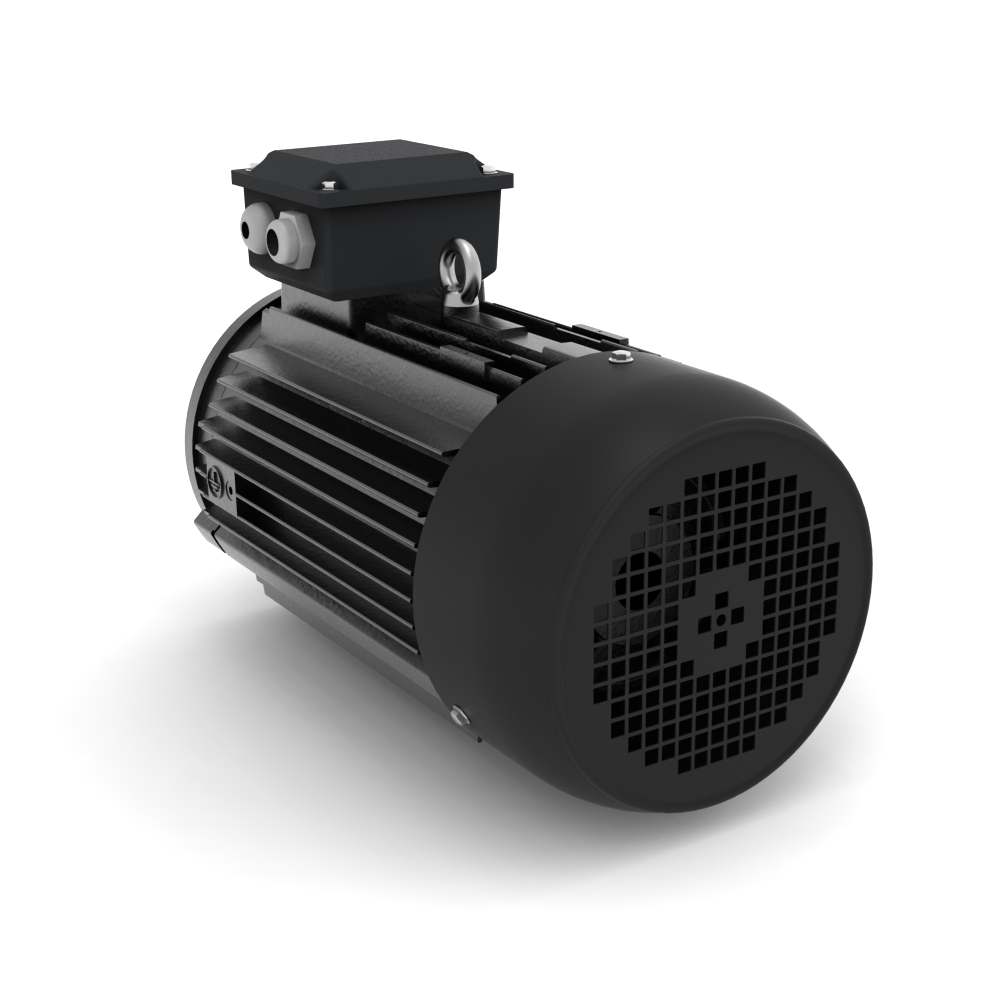ELSTO YE3-serie gietijzeren draaistroommotor IE3 bouwvorm B14b schuin achter aanzicht