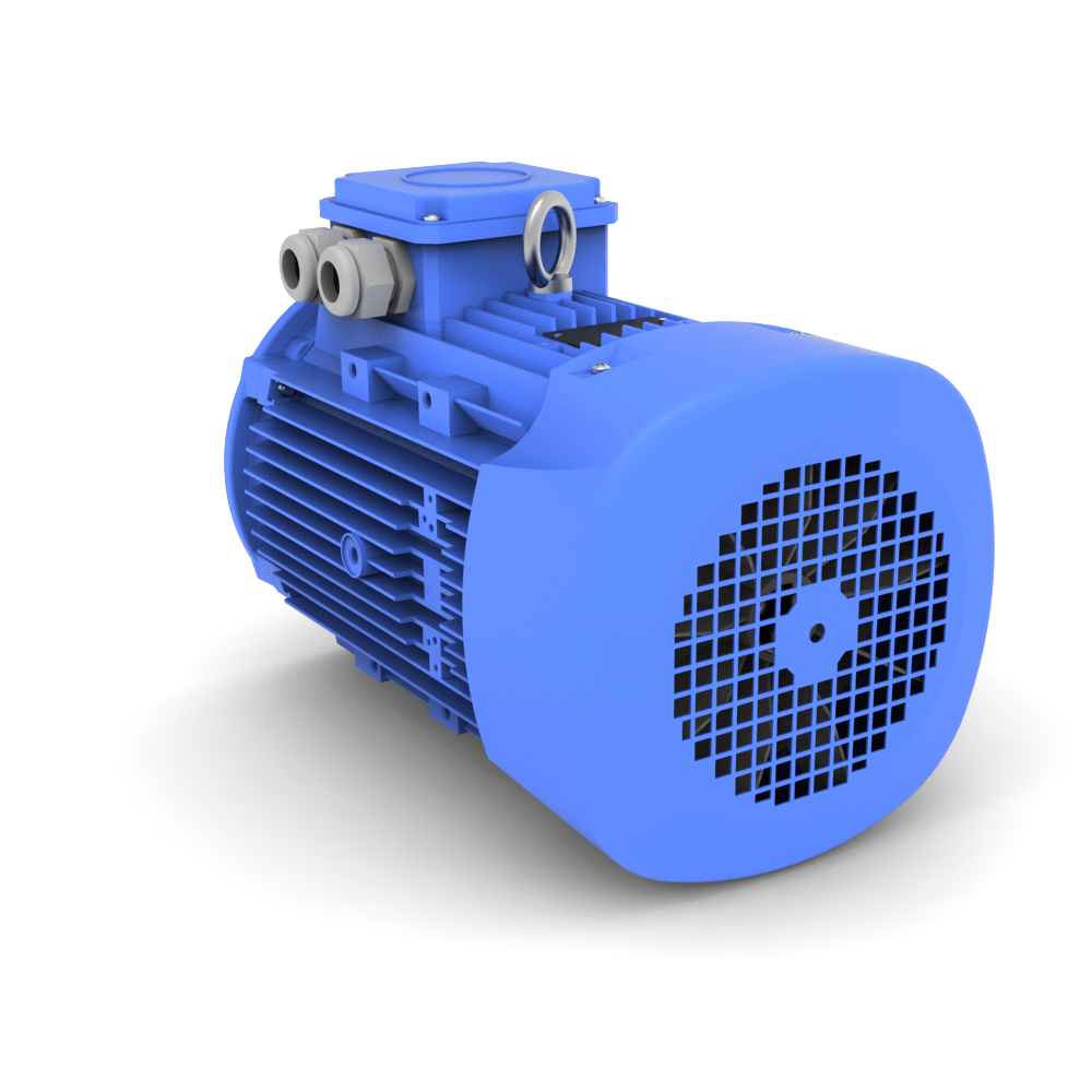 ELSTO Q3E-serie aluminium draaistroommotor IE3 bouwvorm B14b schuin achter aanzicht