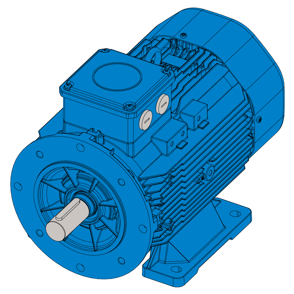 Afbeelding ELSTO aluminium draaistroommotor ExH-serie IEC 112M bouwvorm voet B3 flens B14b