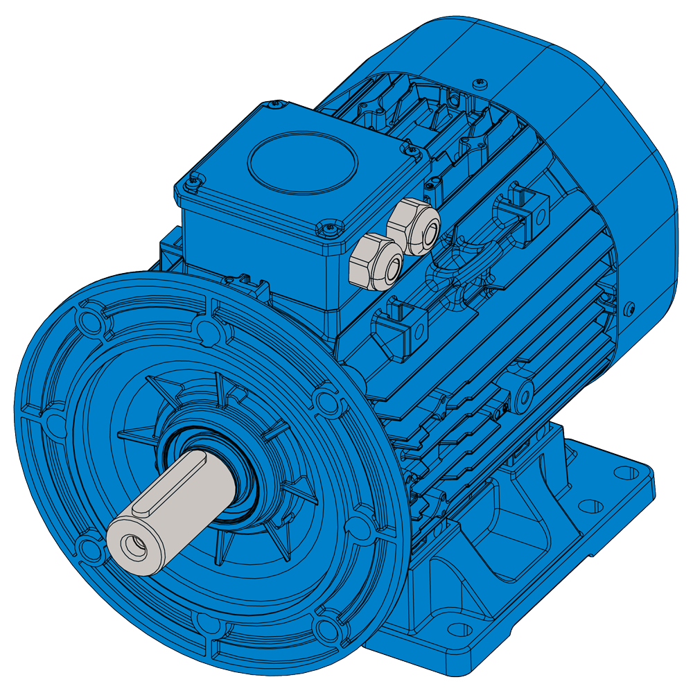Afbeelding ELSTO aluminium draaistroommotor ExH-serie IEC 132M bouwvorm voet B3 flens B14b