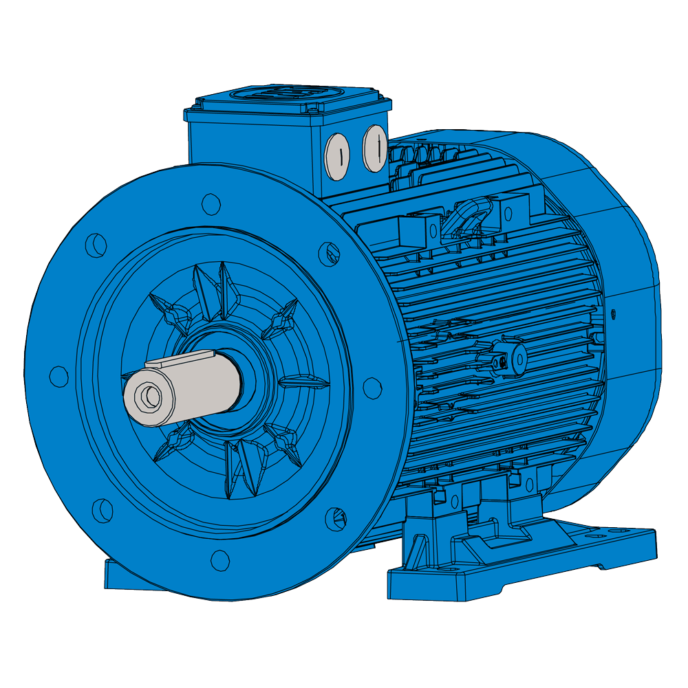Afbeelding ELSTO aluminium draaistroommotor ExH-serie IEC 180M bouwvorm voet B3 flens B5
