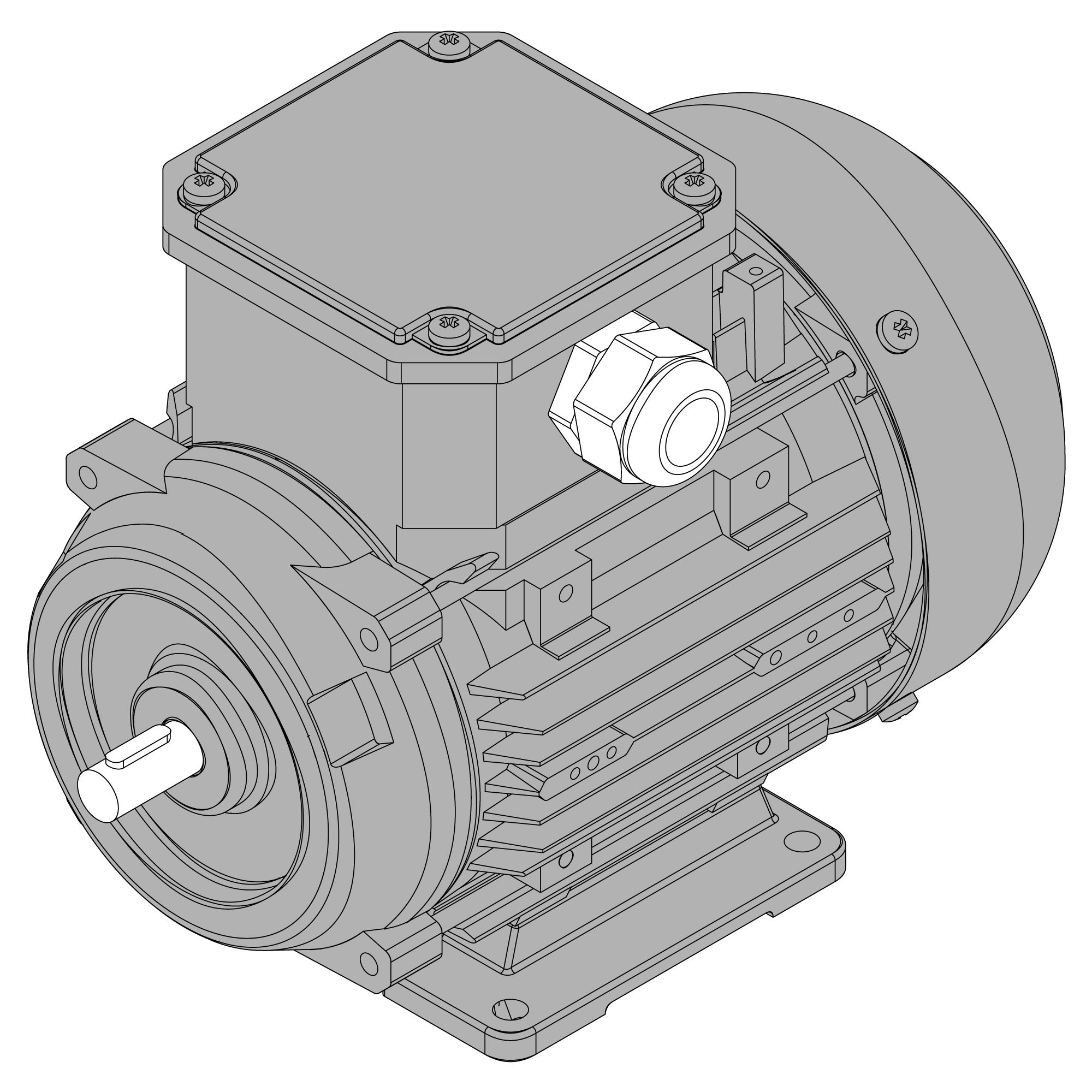 Afbeelding ELSTO aluminium draaistroommotor grijs E1B-serie IEC 63 bouwvorm voet B3