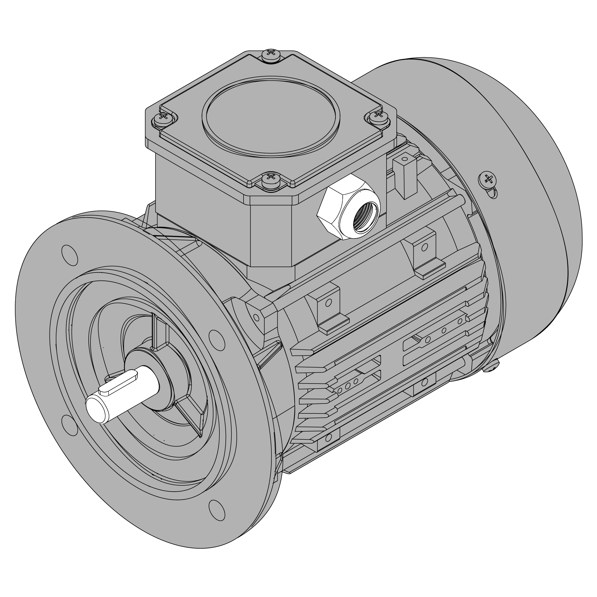 Afbeelding ELSTO aluminium draaistroommotor grijs E1B-serie IEC 71 bouwvorm flens B5